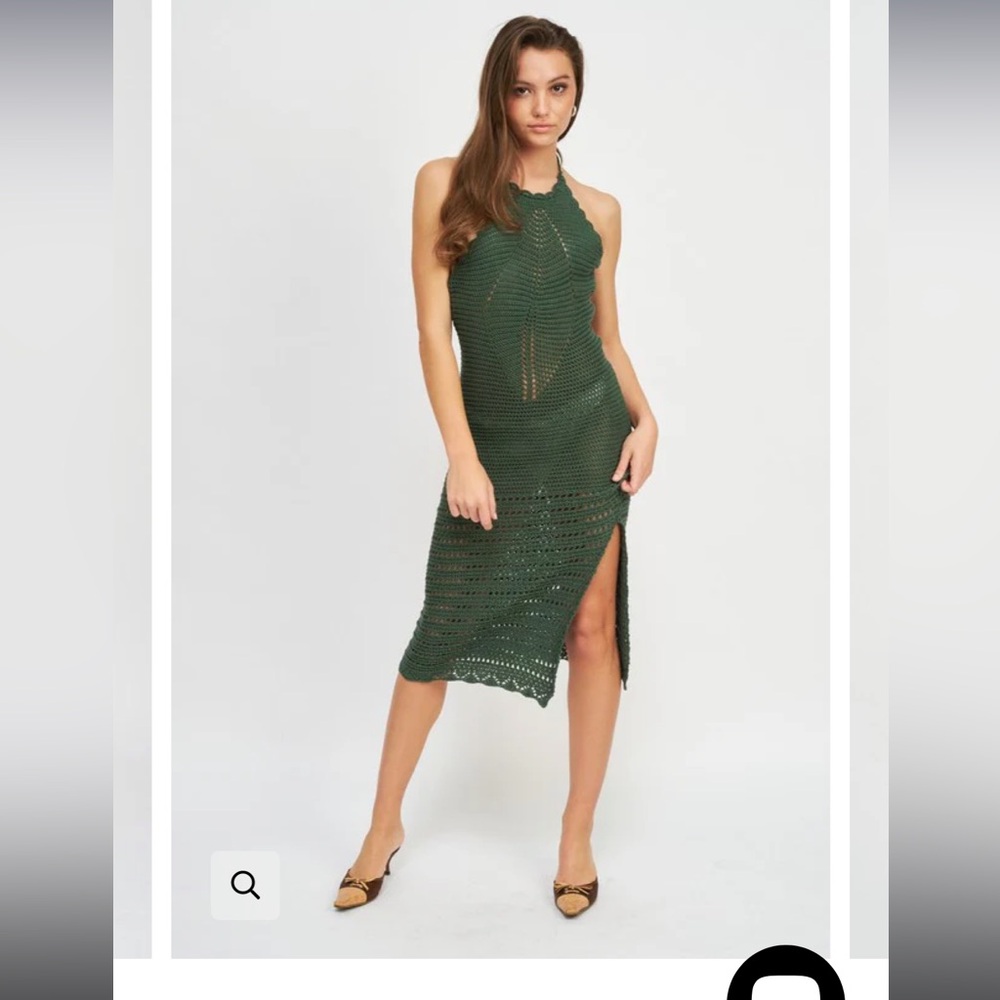 Dark green crochet halter midi dress